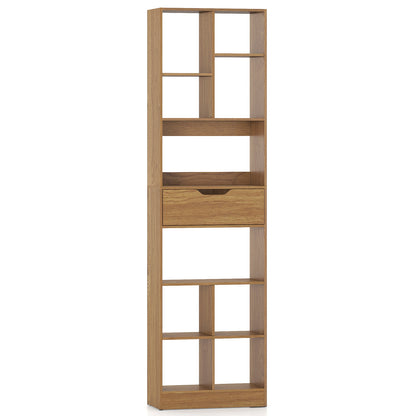 71inch Tall Freestanding Bookcase with Drawer 10-Cube Storage Organizer-Natural