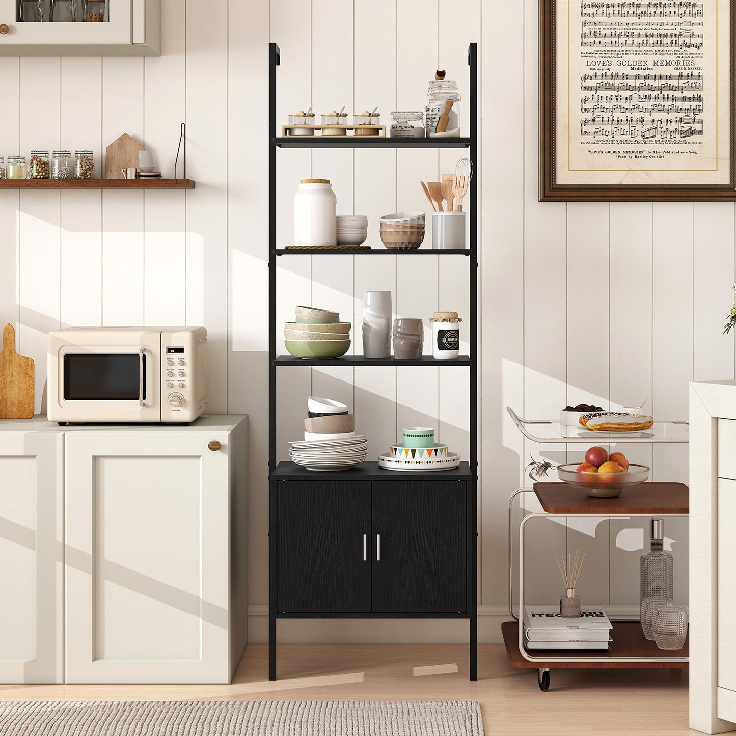 72.5 Inch Tall Bookshelf with Cabinet Anti-Tipping Kits and Metal Frame-Black