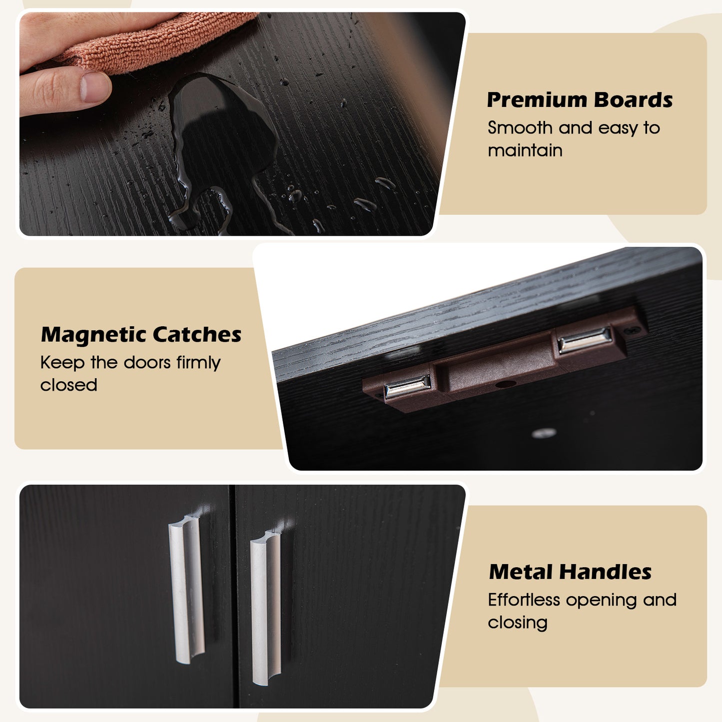 72.5 Inch Tall Bookshelf with Cabinet Anti-Tipping Kits and Metal Frame-Black
