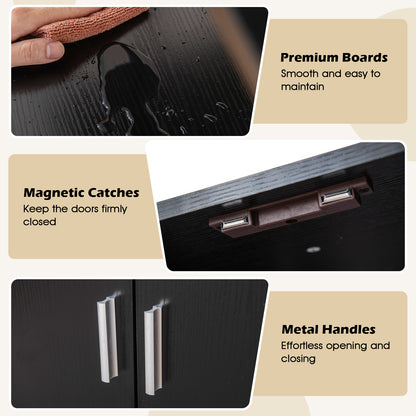 72.5 Inch Tall Bookshelf with Cabinet Anti-Tipping Kits and Metal Frame-Black