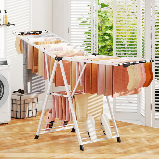 72.5 Inches Clothes Drying Rack with Height Adjustable Wings-White