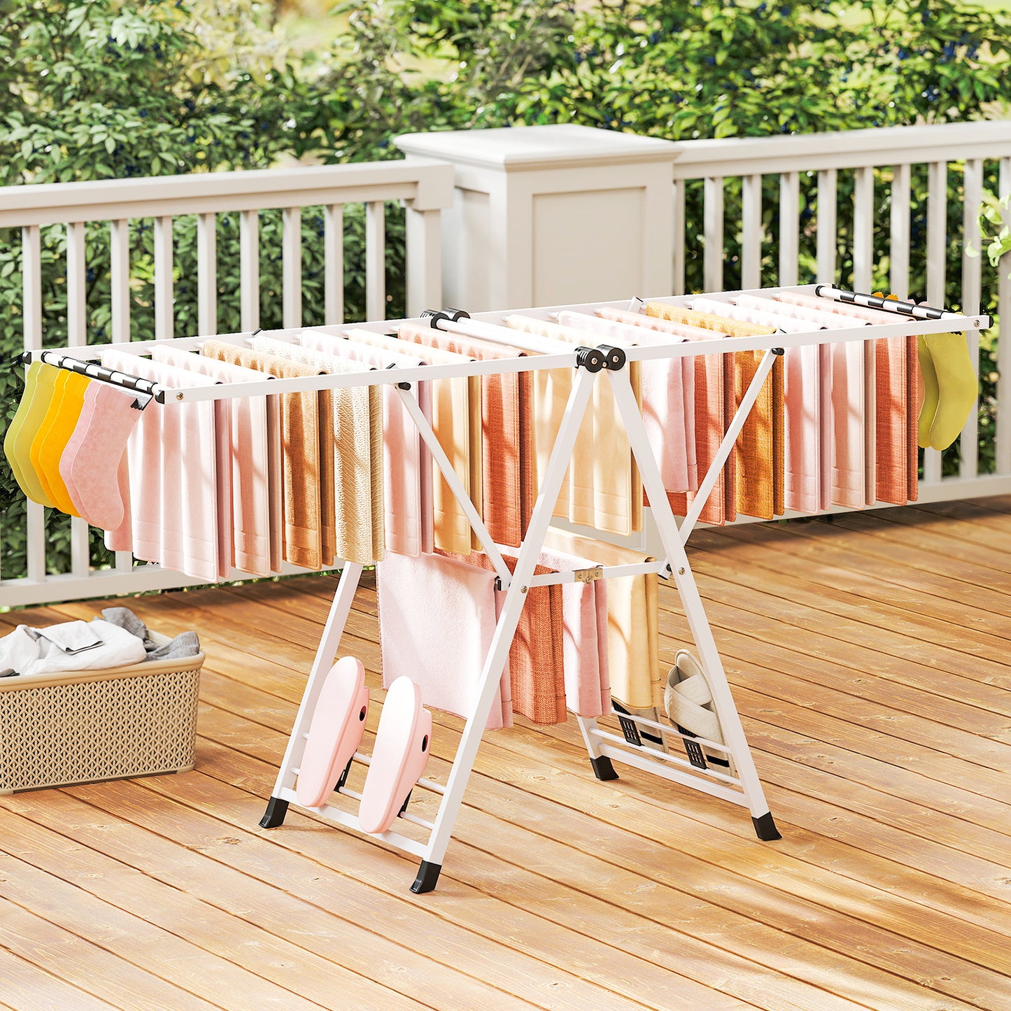 72.5 Inches Clothes Drying Rack with Height Adjustable Wings-White