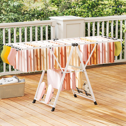 72.5 Inches Clothes Drying Rack with Height Adjustable Wings-White