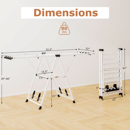 72.5 Inches Clothes Drying Rack with Height Adjustable Wings-White