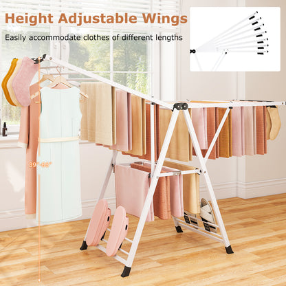 72.5 Inches Clothes Drying Rack with Height Adjustable Wings-White