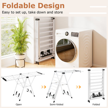 72.5 Inches Clothes Drying Rack with Height Adjustable Wings-White