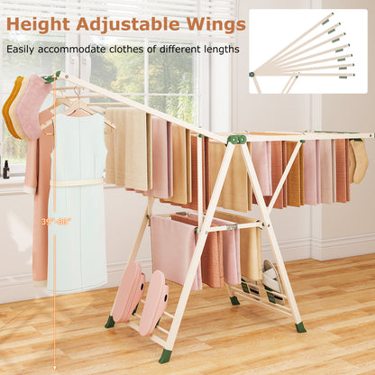72.5 Inches Clothes Drying Rack with Height Adjustable Wings-Beige
