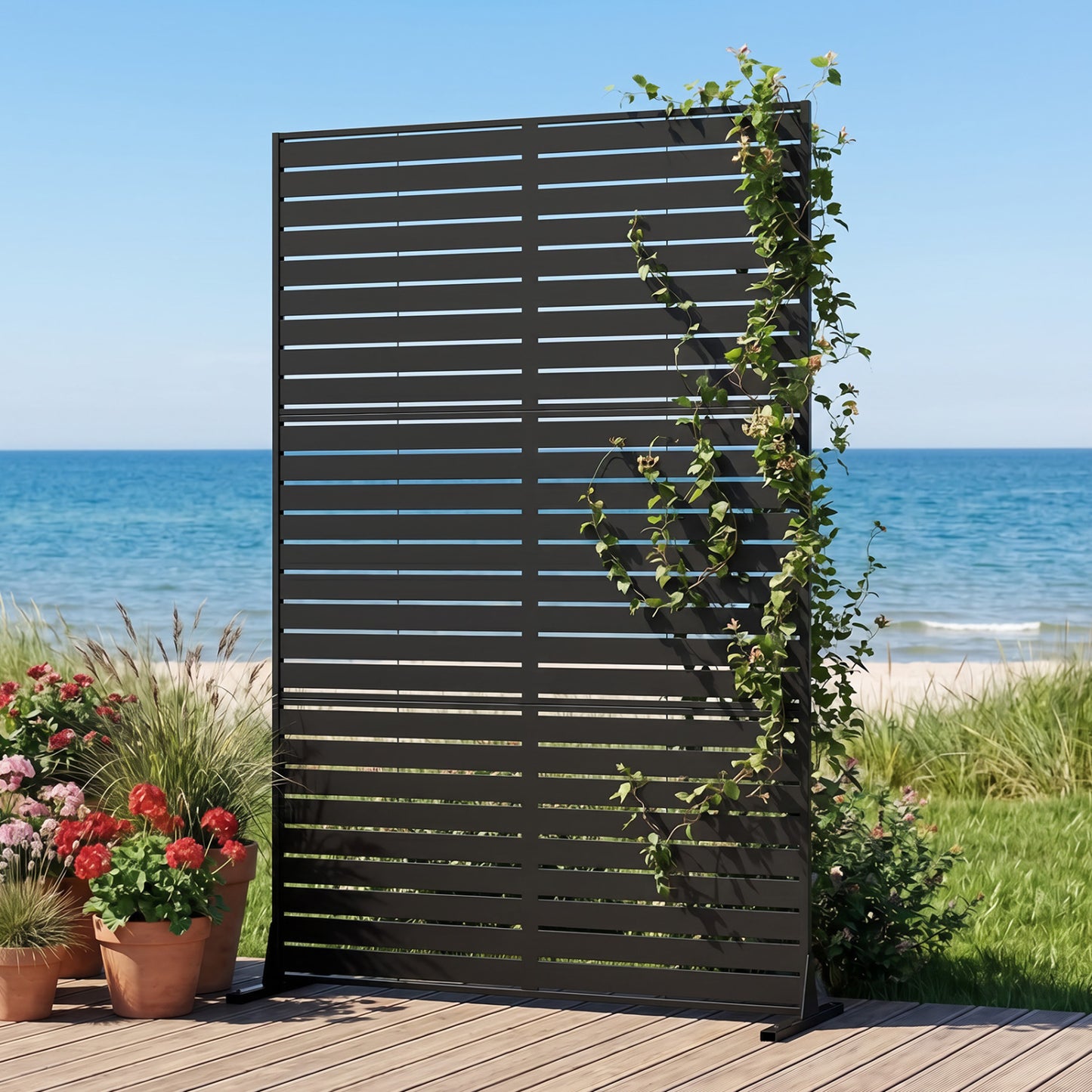 Outdoor Metal Privacy Screen 72"H x 48"W with Stand