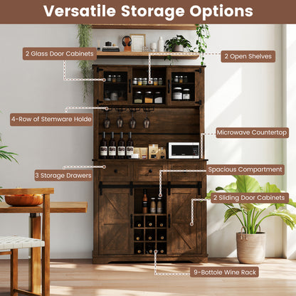 72 Inch Coffee Bar Cabinet with Drawers and Sliding Barn Doors