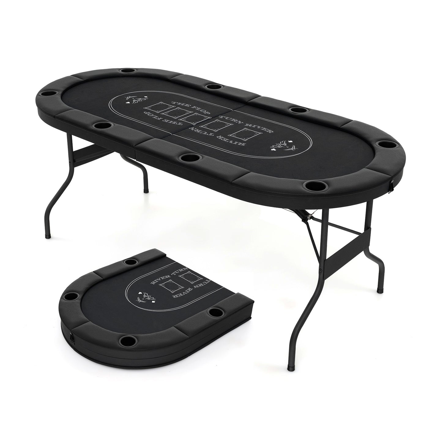 72 Inch Foldable Poker Table for 8 Players Portable Oval Card Board Game Table-Black - Black