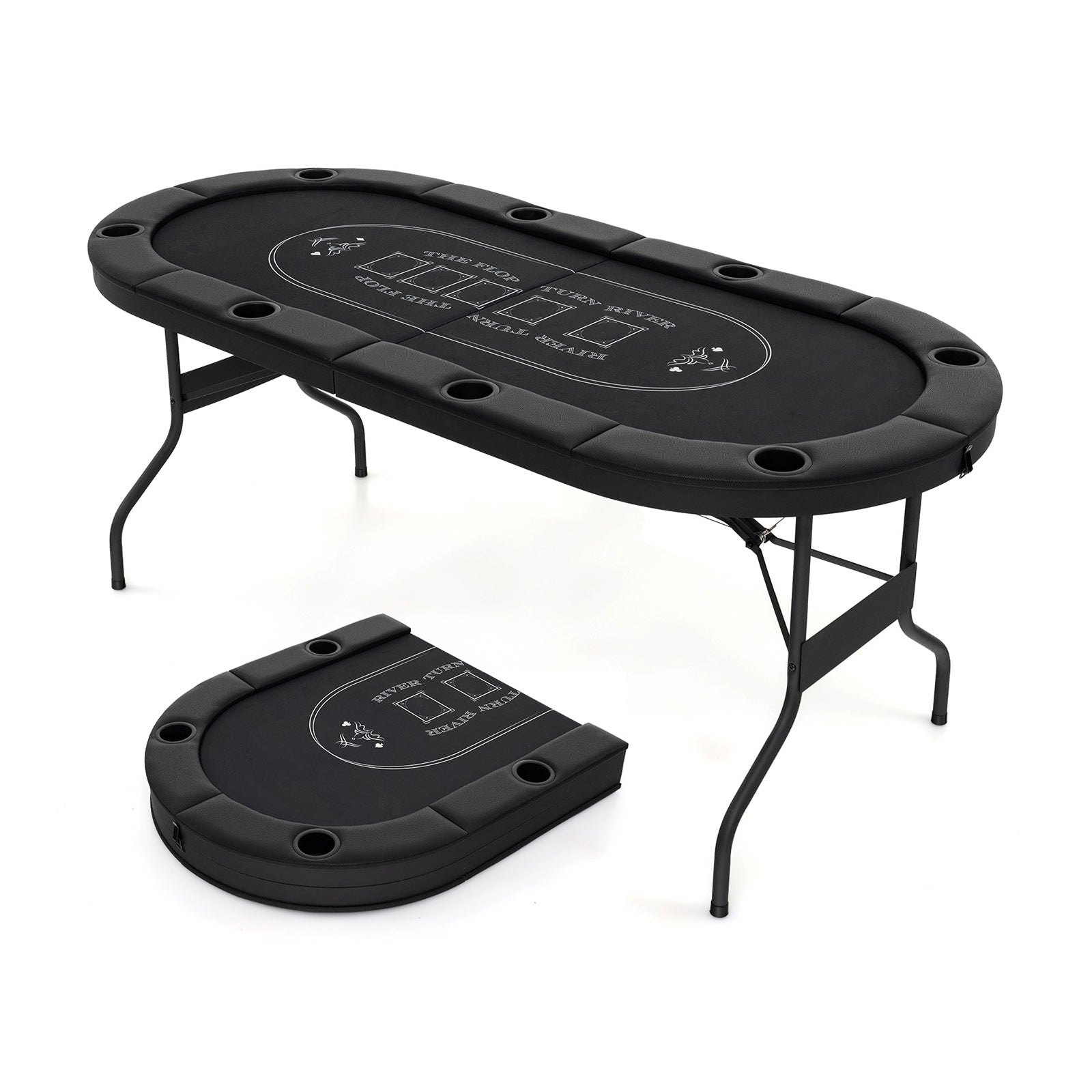 72 Inch Foldable Poker Table for 8 Players Portable Oval Card Board Game Table-Black - Black