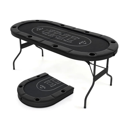 72 Inch Foldable Poker Table for 8 Players Portable Oval Card Board Game Table-Black - Black