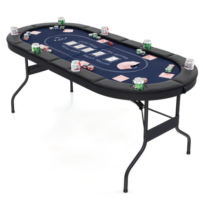 72 Inch Foldable Poker Table for 8 Players Portable Oval Card Board Game Table