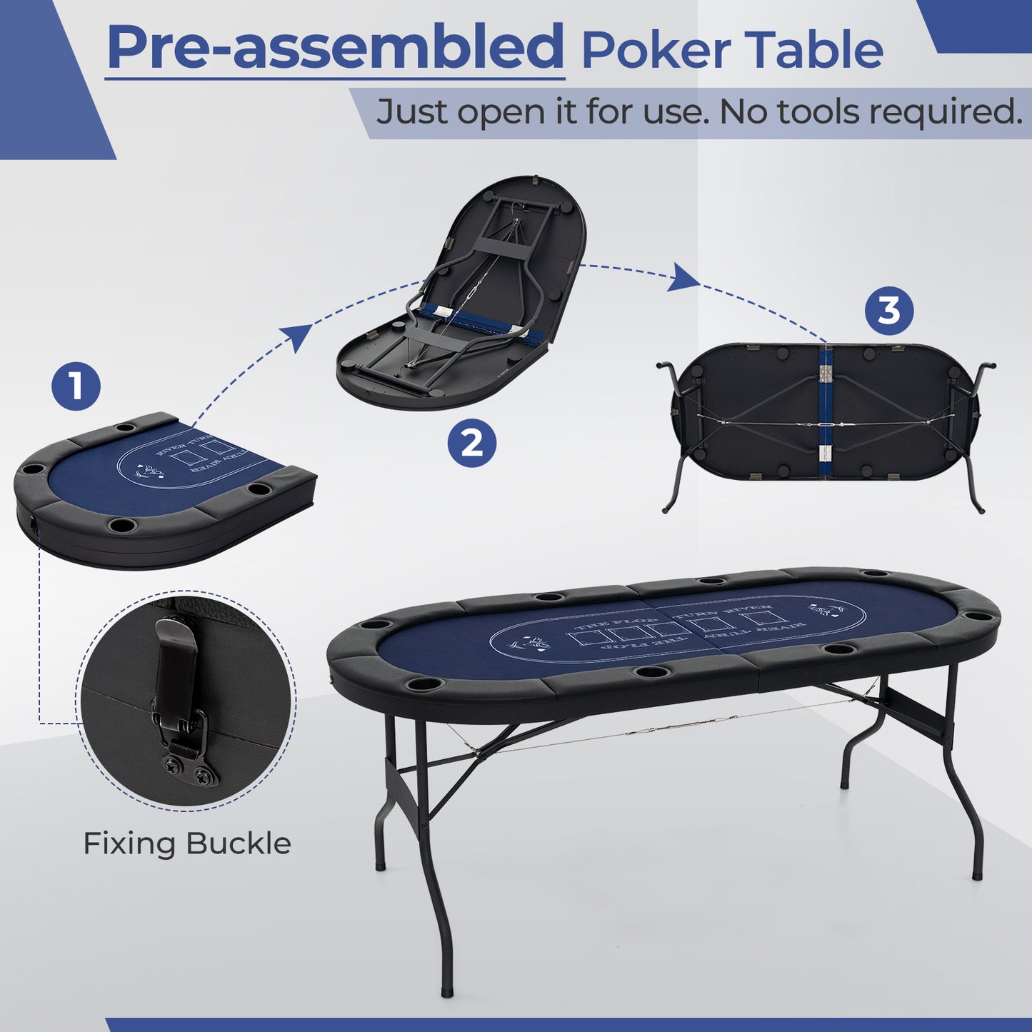 72 Inch Foldable Poker Table for 8 Players Portable Oval Card Board Game Table