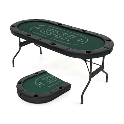 72 Inch Foldable Poker Table for 8 Players Portable Oval Card Board Game Table-Black - Green
