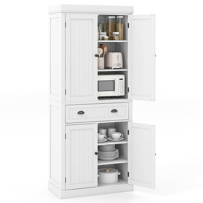 Cupboard Freestanding Kitchen Cabinet w/ Adjustable Shelves-Gray - White