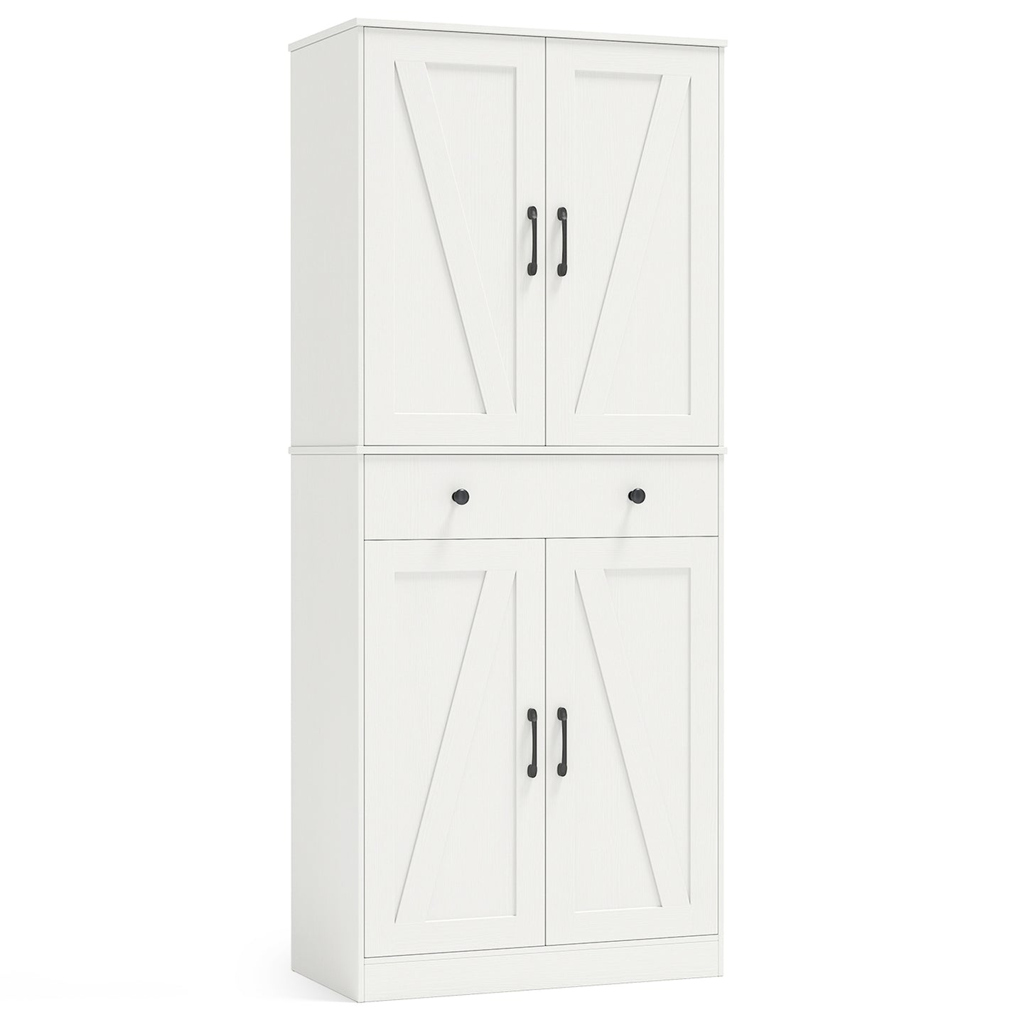 72 Inch Tall Modern Farmhouse Cupboard Cabinet with 4 Barn Doors-Coffee - White