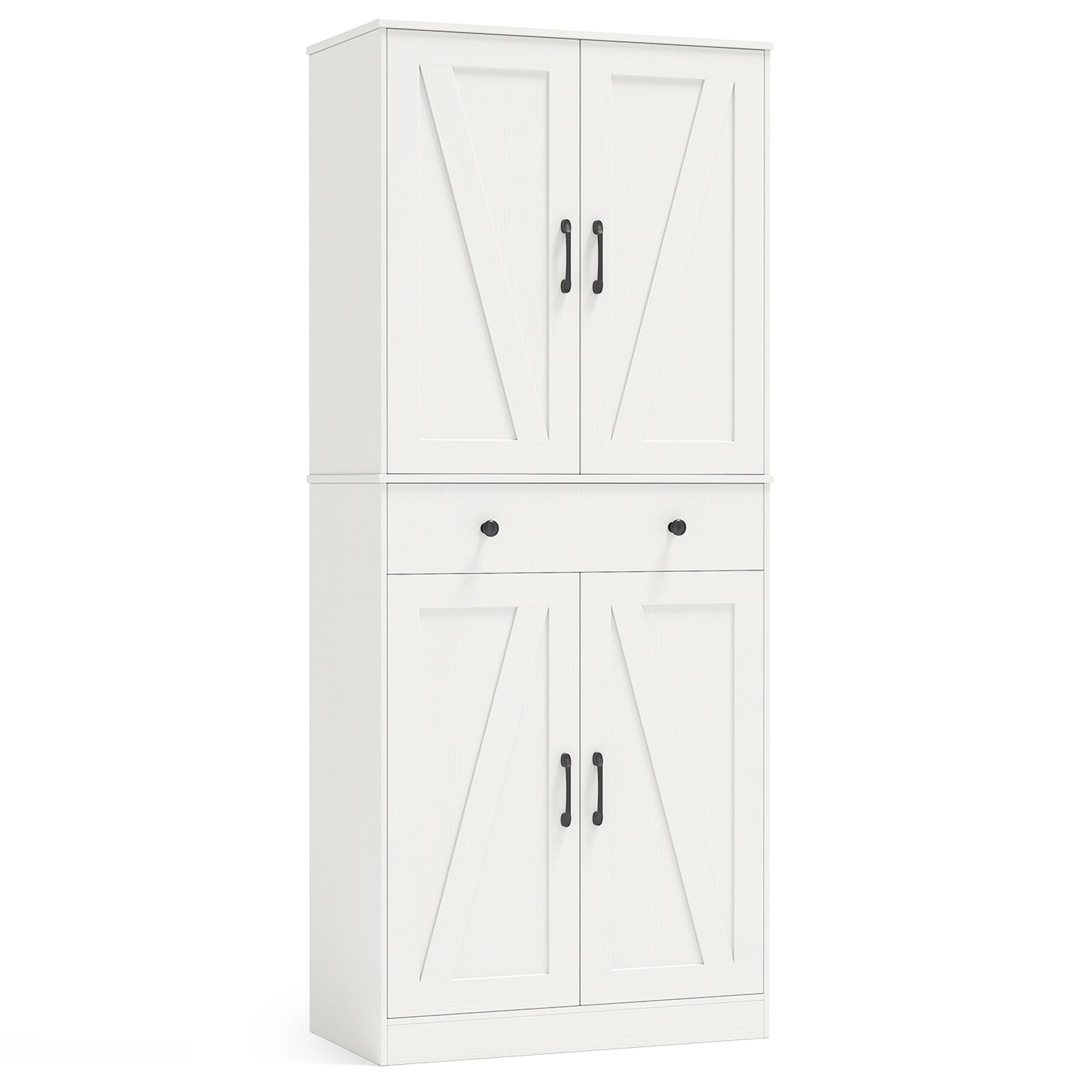 72 Inch Tall Modern Farmhouse Cupboard Cabinet with 4 Barn Doors-Coffee - White