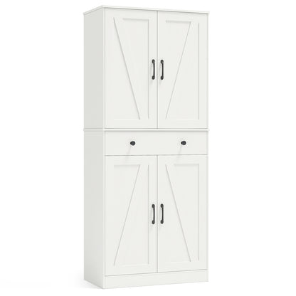72 Inch Tall Modern Farmhouse Cupboard Cabinet with 4 Barn Doors-Coffee - White