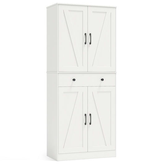72 Inch Tall Modern Farmhouse Cupboard Cabinet with 4 Barn Doors-Coffee - White