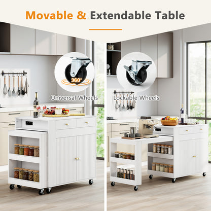 72" Kitchen Island with Extendable Dining Table & Power Outlet