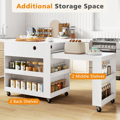 72" Kitchen Island with Extendable Dining Table & Power Outlet