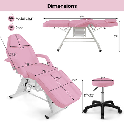 72 Inch Massage Bed with Hydraulic Stool Removable Headrest and Storage Boxes-Black - Pink