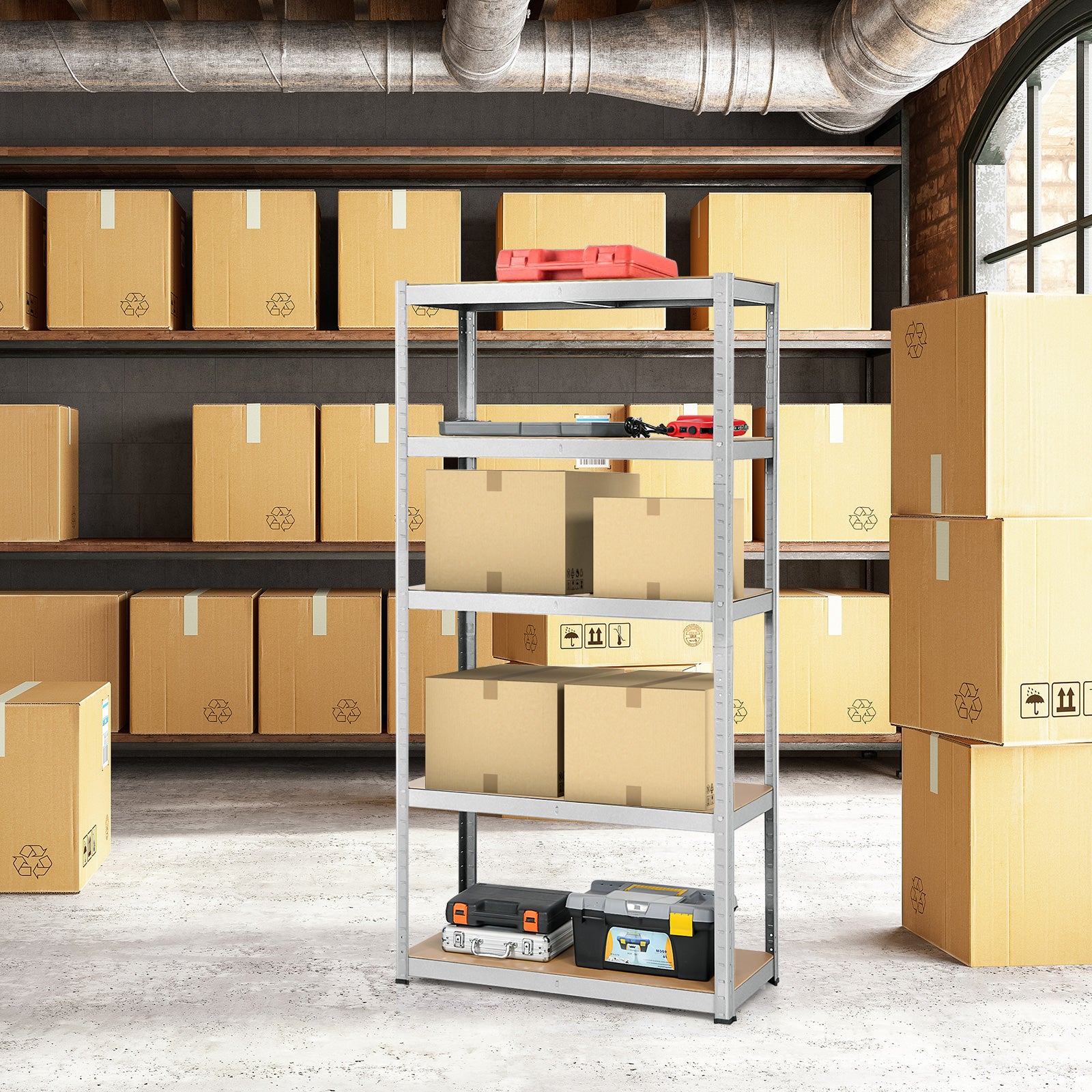 2 Pcs Storage Shelves Garage Shelving Units Tool Utility Shelves-Silver