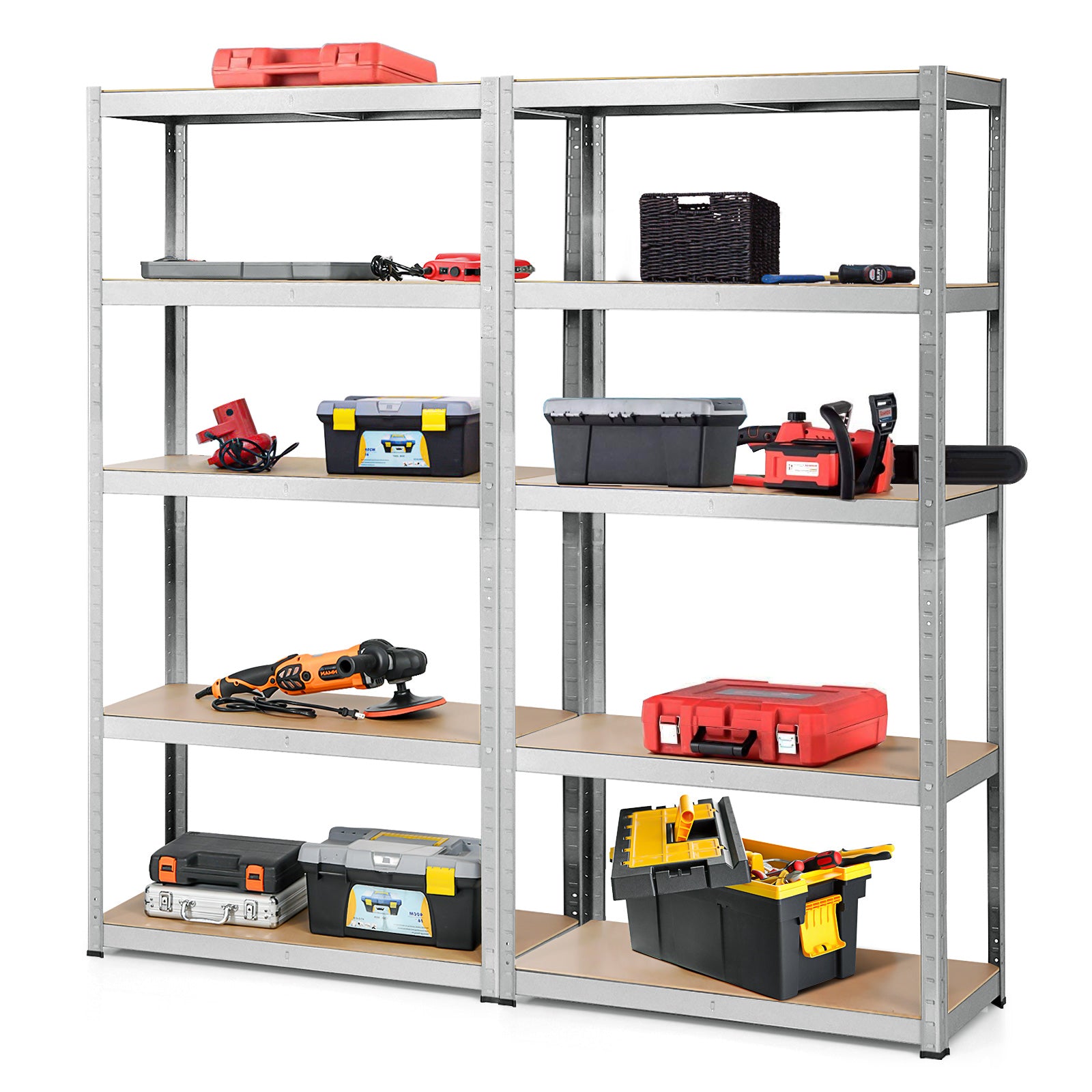 2 Pcs Storage Shelves Garage Shelving Units Tool Utility Shelves-Silver