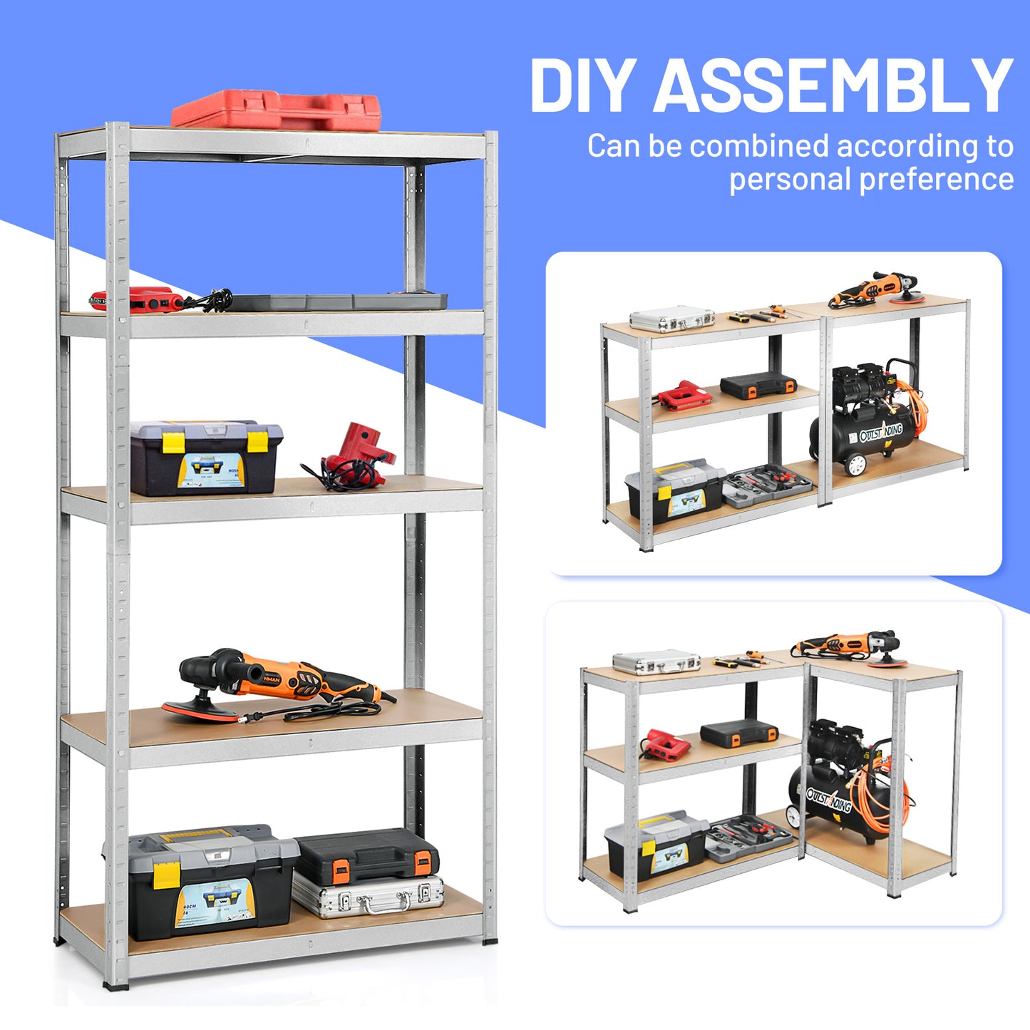 2 Pcs Storage Shelves Garage Shelving Units Tool Utility Shelves-Silver
