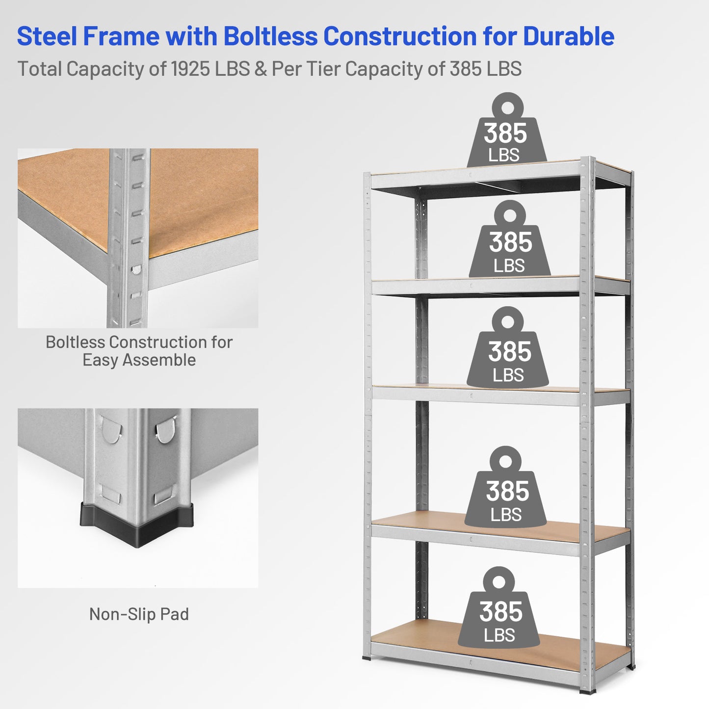 2 Pcs Storage Shelves Garage Shelving Units Tool Utility Shelves-Silver