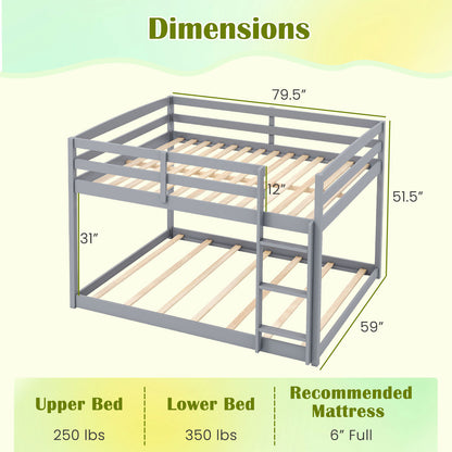 Full Over Full Bunk Bed Low-to-ground Bunk Bed-Gray