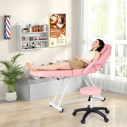 73 Inch Facial Chair Set with Removable Headrest Detachable Armrests and Towel Rack-Pink
