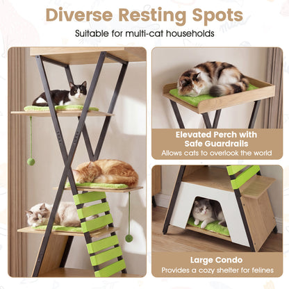 73 Inch Multi-level Cat Tree for Indoor Cats with Elevated Perch and Large Condo