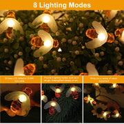 Solar String Bee Lights 30 Honeybees LED Fairy Solar Lights 8 Lighting Modes