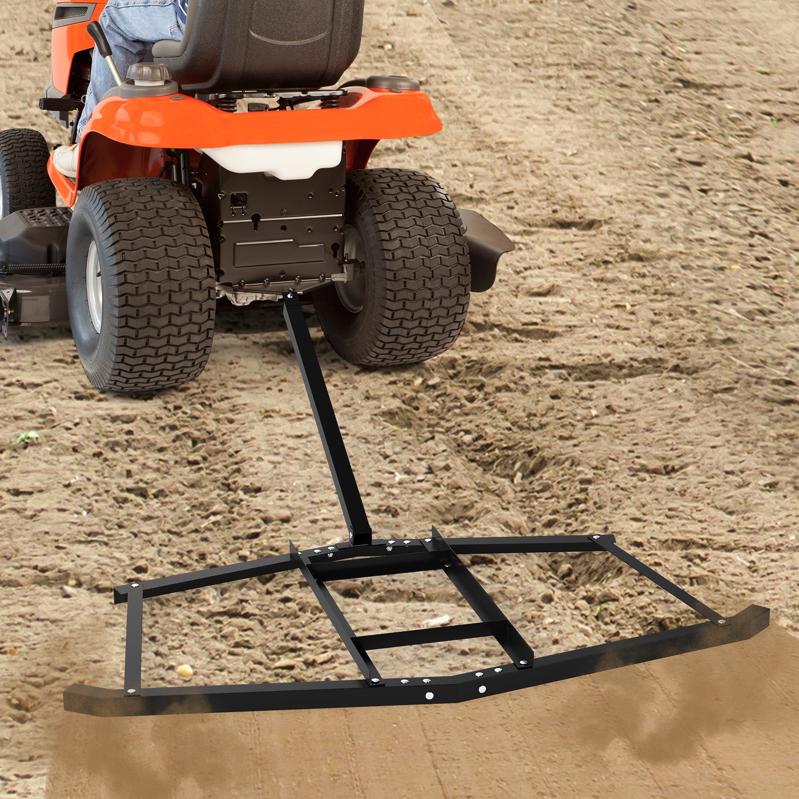 74 inch Wide Driveway Drag Tow Behind Landscape Leveling Rake with Reinforced Bars-Black