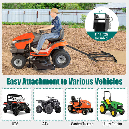 74 inch Wide Driveway Drag Tow Behind Landscape Leveling Rake with Reinforced Bars-Black