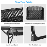 Foldable Camping Grill Table with Side Trays