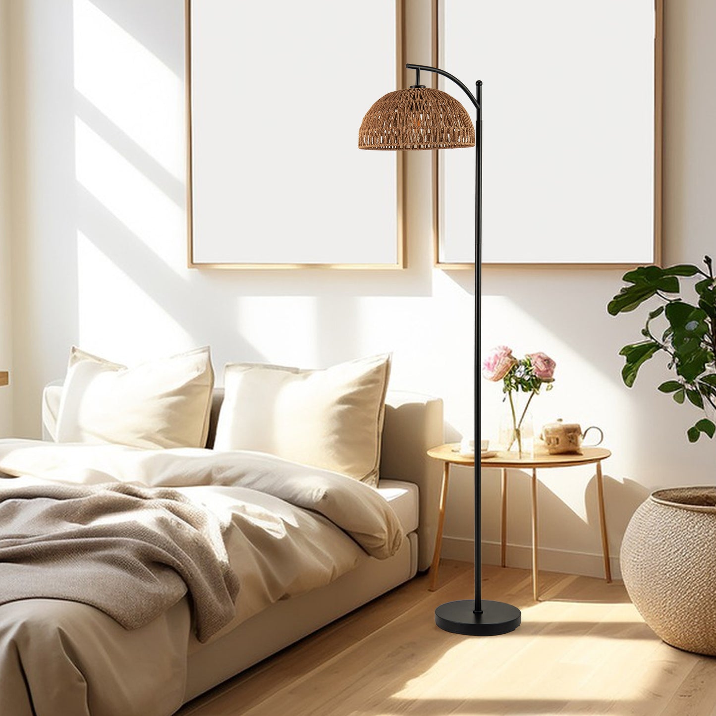 Arc Floor Lamp 63 Inches Tall Pole Lamp with Hanging Lampshade-Black