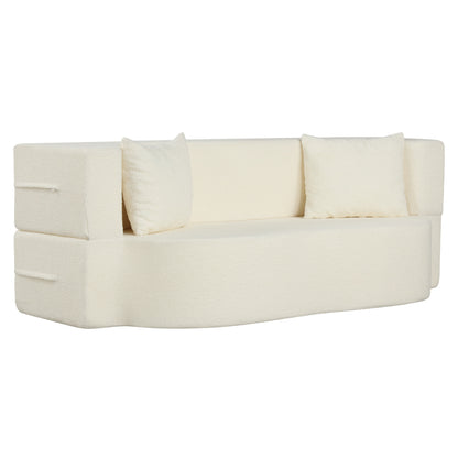 75.5 inch Folding Sofa Bed 2-in-1 Convertible Teddy Fleece Floor Loveseat with 2 Comfortable Pillows