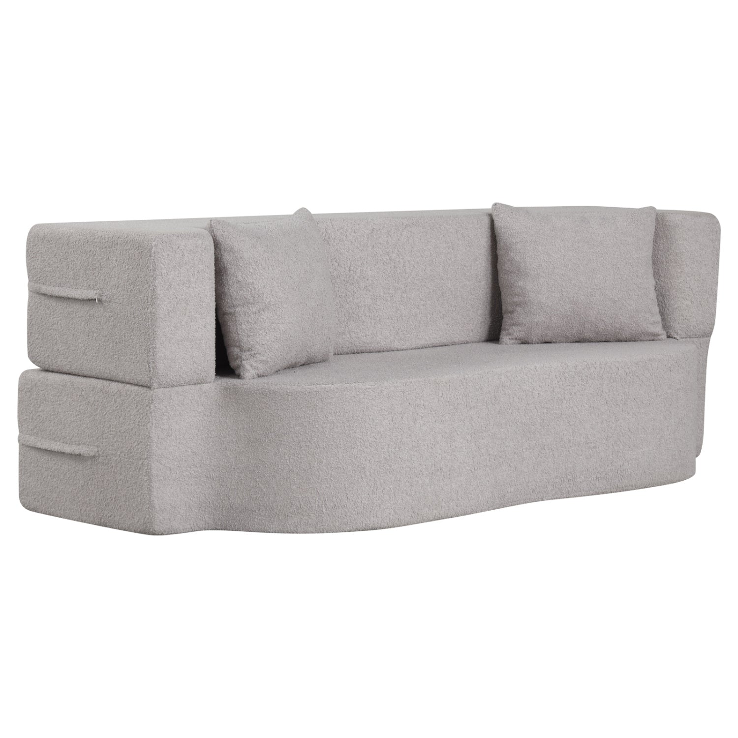 75.5 inch Folding Sofa Bed 2-in-1 Convertible Teddy Fleece Floor Loveseat with 2 Comfortable Pillows