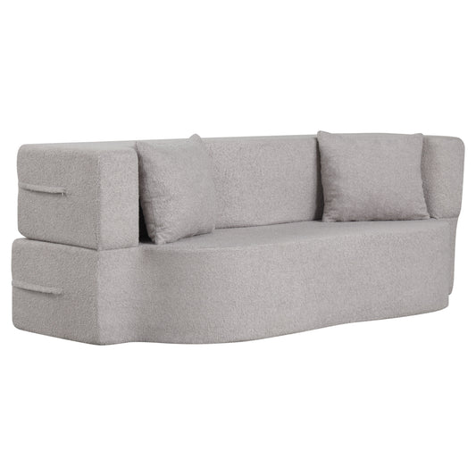 75.5 inch Folding Sofa Bed 2-in-1 Convertible Teddy Fleece Floor Loveseat with 2 Comfortable Pillows