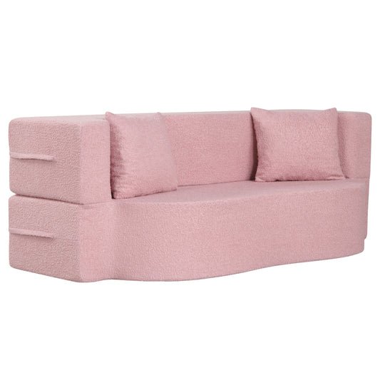 75.5 inch Folding Sofa Bed 2-in-1 Convertible Teddy Fleece Floor Loveseat with 2 Comfortable Pillows