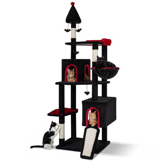 75 Inch Gothic Cat Tree with 2 Condos and Top Perch for Large Cats 20+ LBS