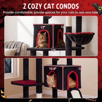 75 Inch Gothic Cat Tree with 2 Condos and Top Perch for Large Cats 20+ LBS