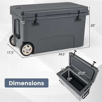 75 Quart Portable Hard Cooler with 6-Day Ice Retention and Wheels-Gray