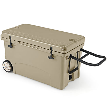 75 Quart Portable Hard Cooler with 6-Day Ice Retention and Wheels-Khaki