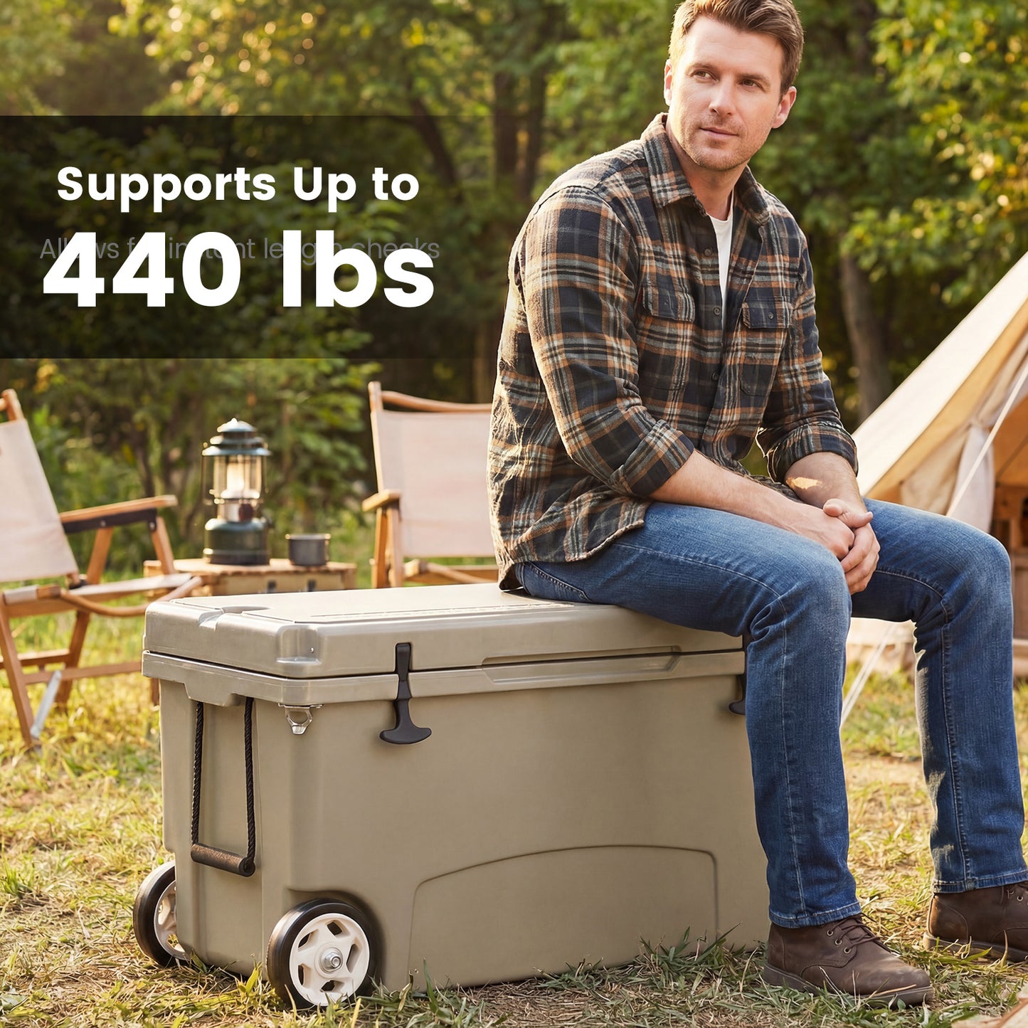 75 Quart Portable Hard Cooler with 6-Day Ice Retention and Wheels-Khaki