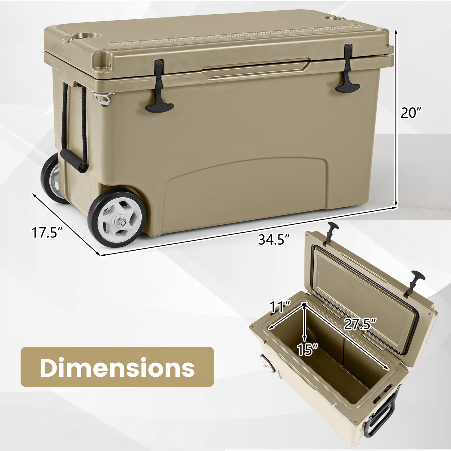 75 Quart Portable Hard Cooler with 6-Day Ice Retention and Wheels-Khaki
