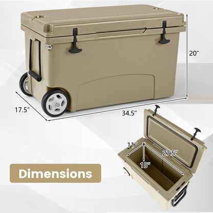 75 Quart Portable Hard Cooler with 6-Day Ice Retention and Wheels-Khaki